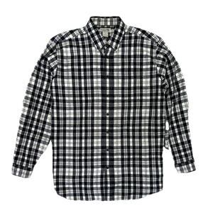 LL Bean Mens Flannel Button Up Long Sleeve Shirt Plaid Black White XL Tall